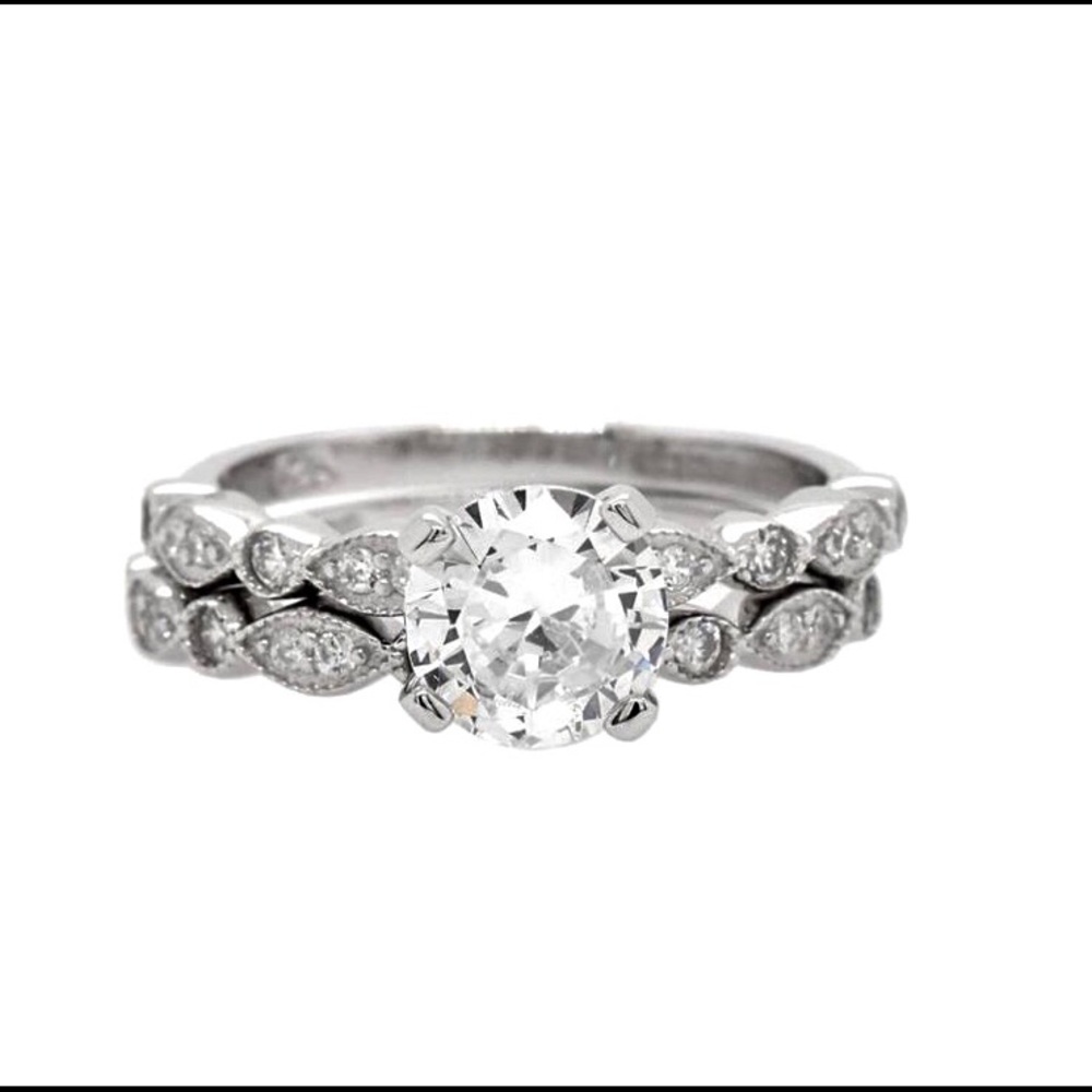 925 Sterling Silver Bridal Cz set Ring 2 pcs